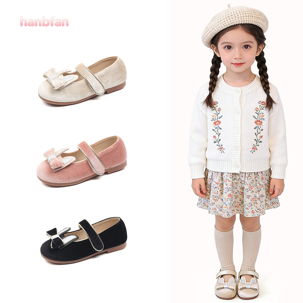 女童韩版珍珠公主鞋2026春季新款儿童丝绒花朵单鞋蝴女宝洋气皮鞋