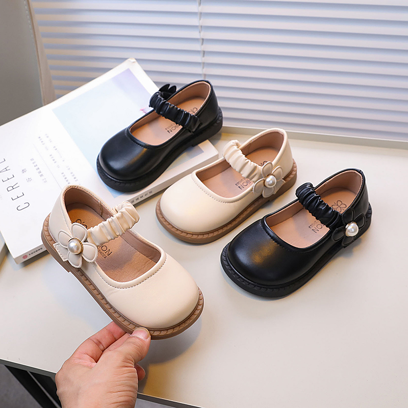春秋季女童花朵公主风皮鞋