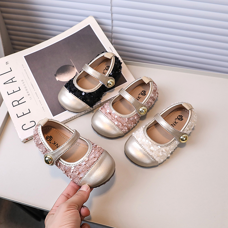 皮鞋女童亮片公主风春秋季