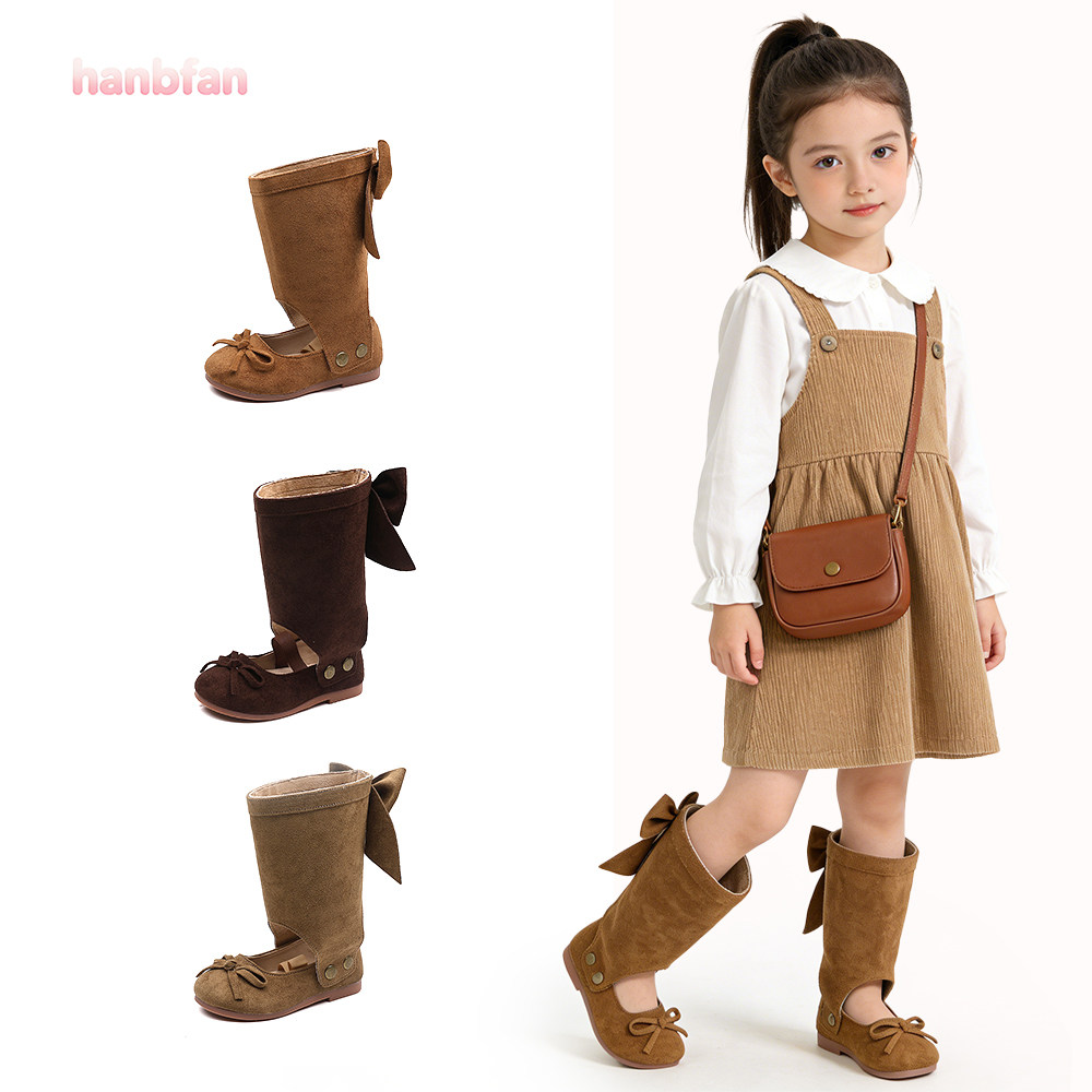 女童蝴蝶结复古公主靴2026春夏新款网红小女孩平底长筒鞋马丁靴