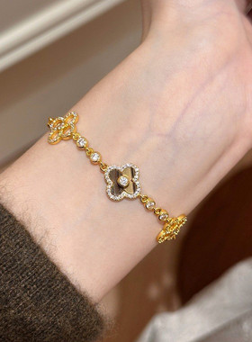 镶钻虎眼石四叶草项链手链女