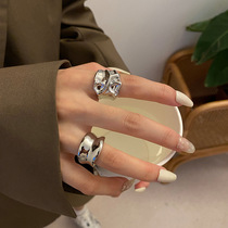 个姓夸张不规则宽银戒指女时尚小众设计感轻奢潮酷辣妹装饰食指环