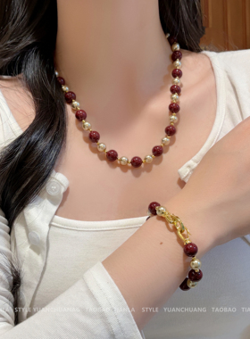 2026新年开运朱砂珍珠项链女