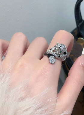 高级感镶钻豹子戒指女时尚个性