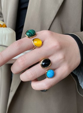 复古彩色宝石戒指女时尚个性