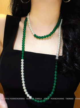 天然绿玉髓施家珍珠项链女