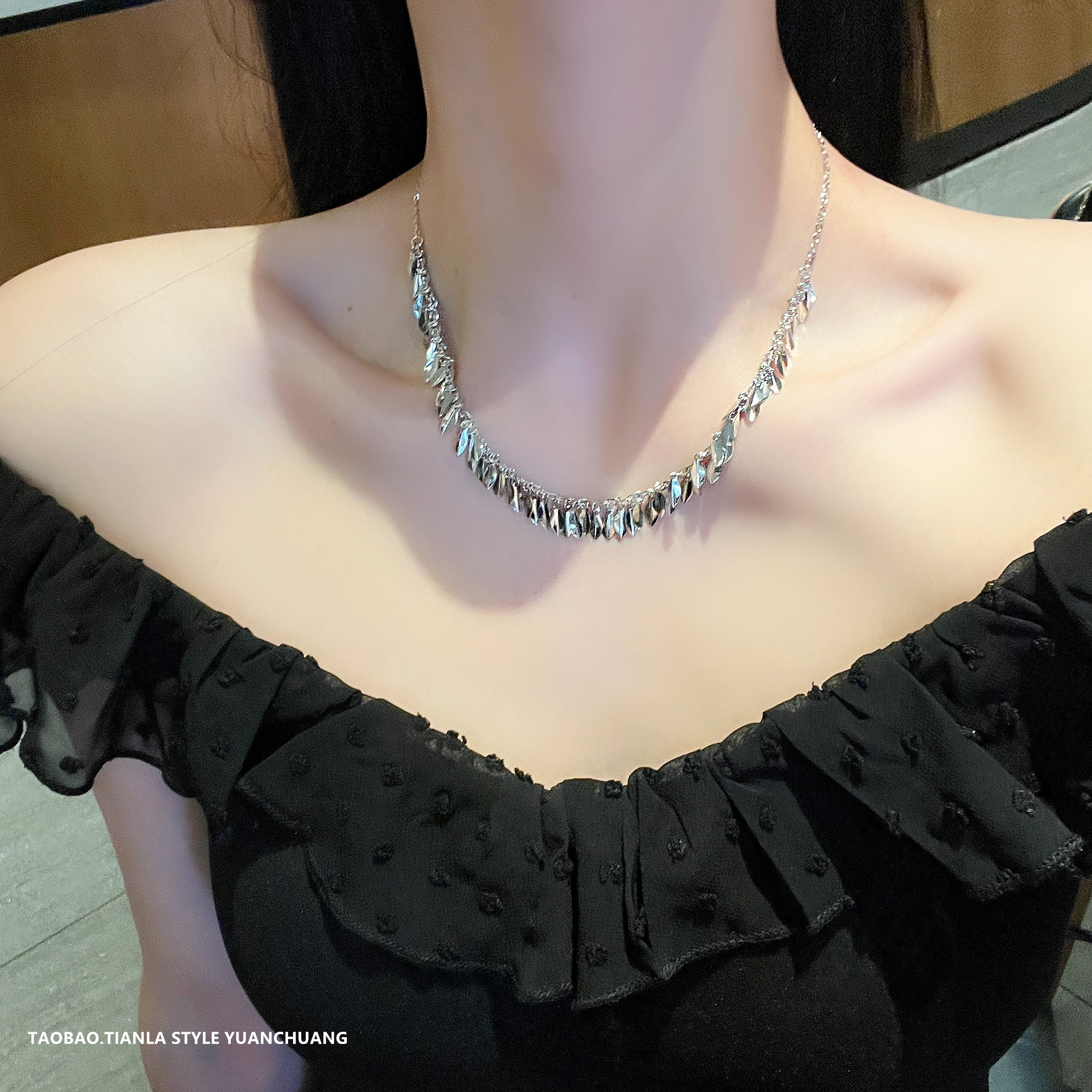 巴厘岛风璀璨闪亮裙摆麦穗亮片项链女高级感轻奢小众气质锁骨链