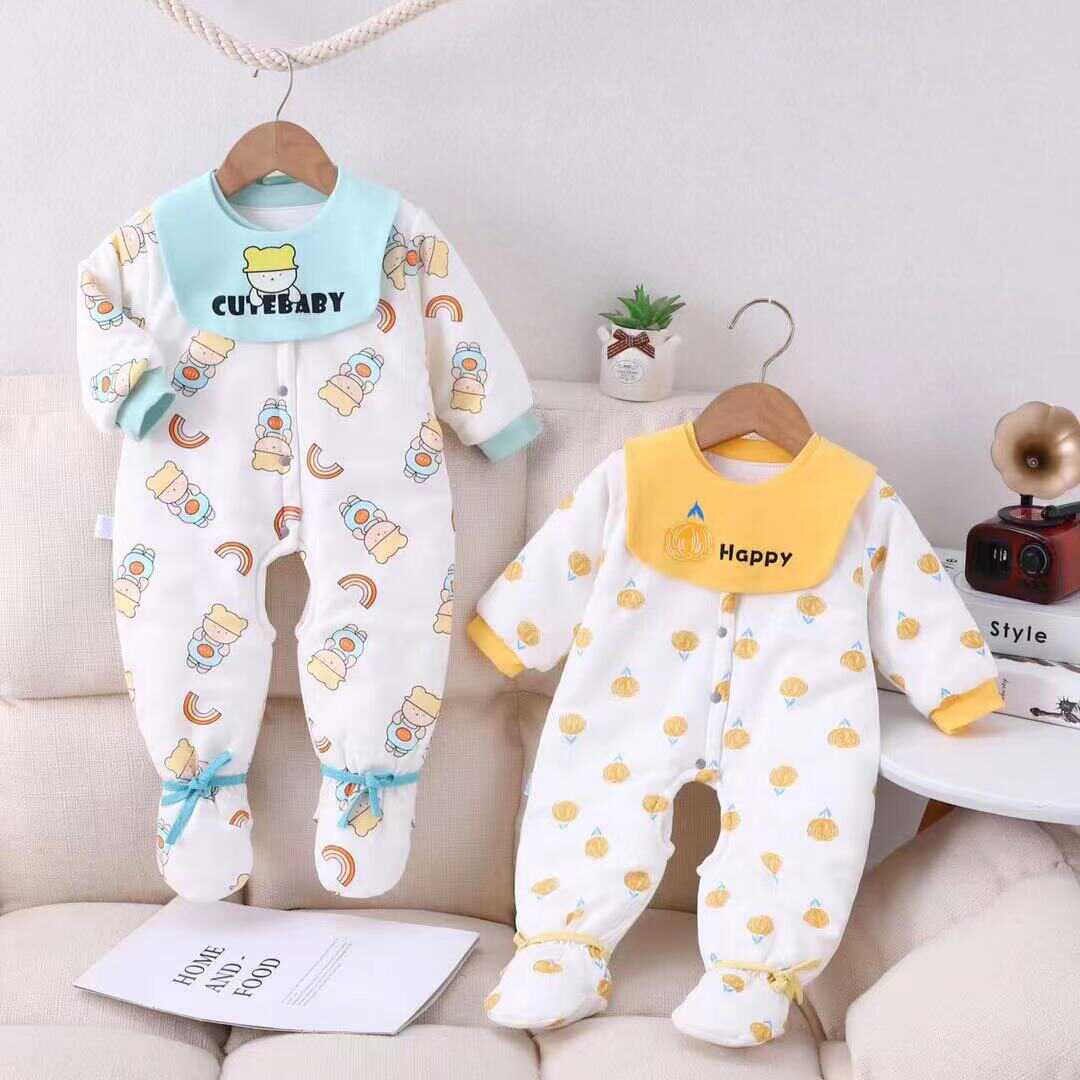 夹棉包脚爬服开裆120g新生儿秋冬