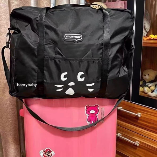 日系惊讶猫卡通可折叠大容量行李包便携短途旅行袋男女出行登机包