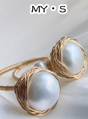 天然珍珠手工绕线开口戒指