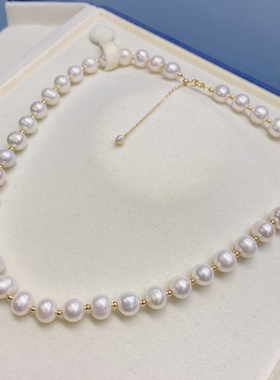 母亲节送妈妈和亲人礼物8-9mm淡水珍珠925银配件项链