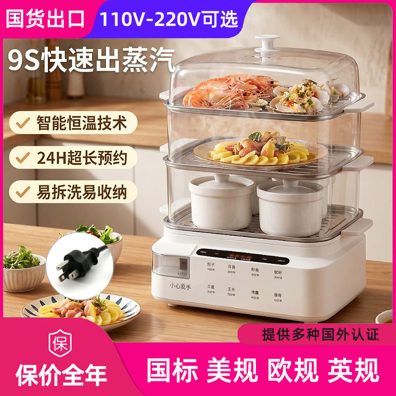 110V/220V电蒸锅美规多功能家用大容量蒸锅台湾香港用多层蒸汽锅