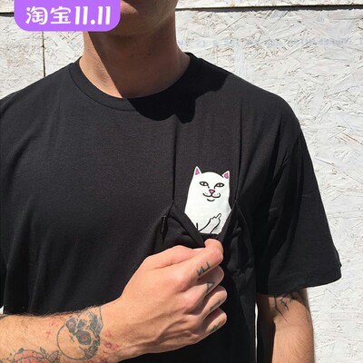 街头RIPNDIP经典口袋猫纯棉T恤