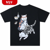 美国潮牌RIPNDIP贱猫纯棉短袖 T恤恶搞浮世绘纹身猫卡通男女情侣款