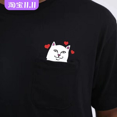潮牌RIPNDIP比心口袋猫短袖T恤