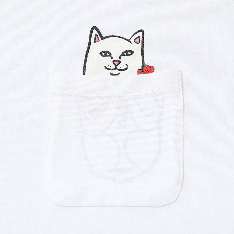 美国潮牌RIPNDIP中指贱猫纯棉短袖T恤经典玫瑰花口袋猫男女情侣款