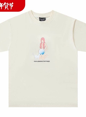 美国潮牌RIP口袋贱猫中指猫纯棉短袖T恤恶搞风镜子卡通男女情侣款