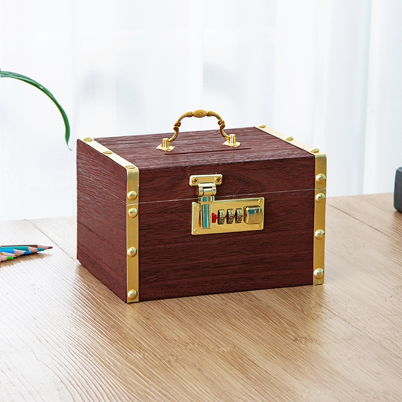 竹木存钱罐带锁成人复古存钱箱储蓄罐木质防摔百宝箱纸币理财儿童