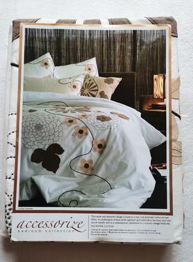 贴布绣花朵被套被罩枕头套210x210涤棉双人床复古ACCESSORIZE外贸