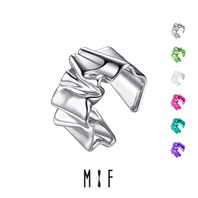 MIF 褶皱金属戒指/耳夹两用情侣同款小众原创设计开口指环