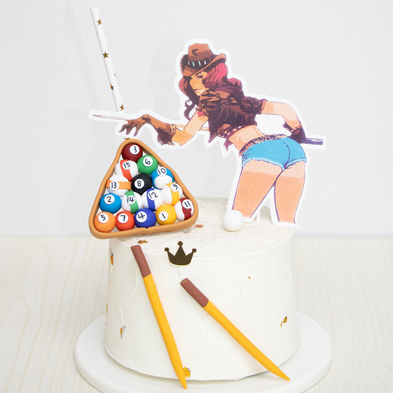 父亲节烘焙装饰男士男生台球斯诺克蛋糕摆件桌球软陶甜品台装扮