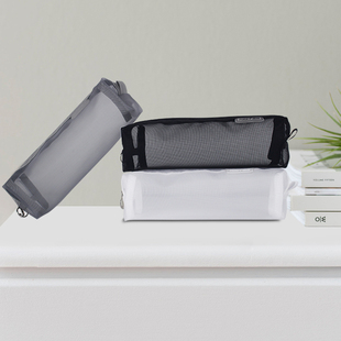 手提白色笔袋透明黑色网纱网格灰色铅笔袋大容量文具袋收纳文件袋