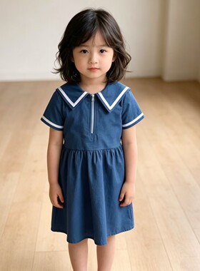 断码特价120码日本单出口日单女童薄牛仔连衣裙夏装学院公主裙子