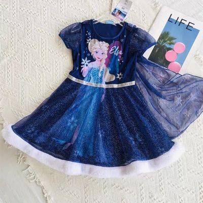 外贸出口欧美单女式公主裙冰雪奇缘公主裙安娜背心裙前短后长裙子