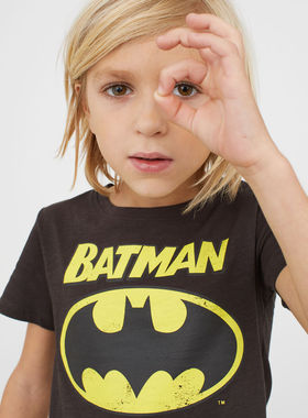 110-140码男童中小童儿童夏季蝙蝠侠卡通短袖T恤衫