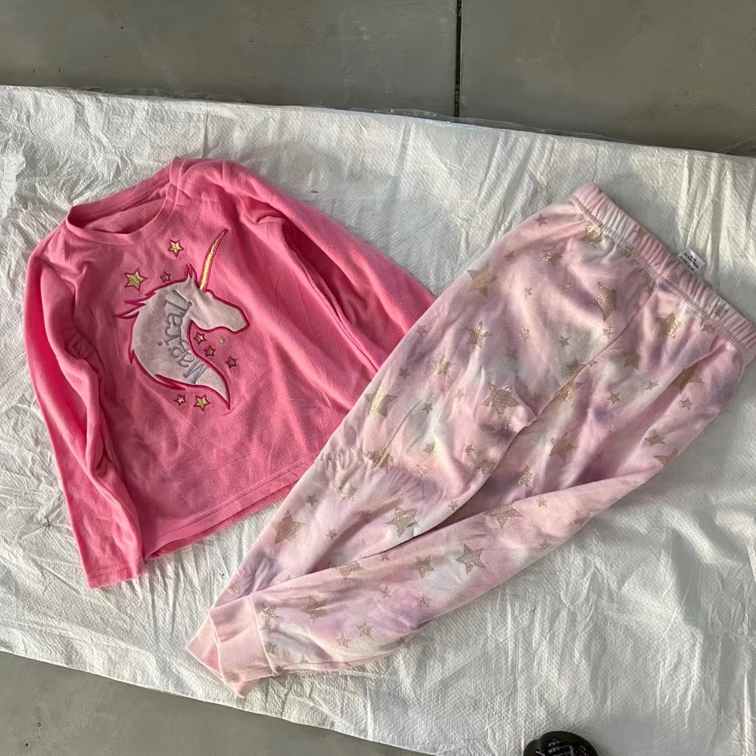 110-150码女童儿童独角兽秋冬季摇粒绒睡衣家居服套装两件套