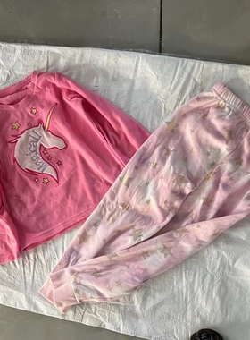 110-150码女童儿童独角兽秋冬季摇粒绒睡衣家居服套装两件套