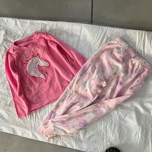 110-150码女童儿童独角兽秋冬季摇粒绒睡衣家居服套装两件套