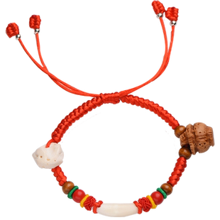 婴儿宝宝僻邪惊吓哭手链猪惊骨狗黑牙护身符桃木手绳儿童红绳手串