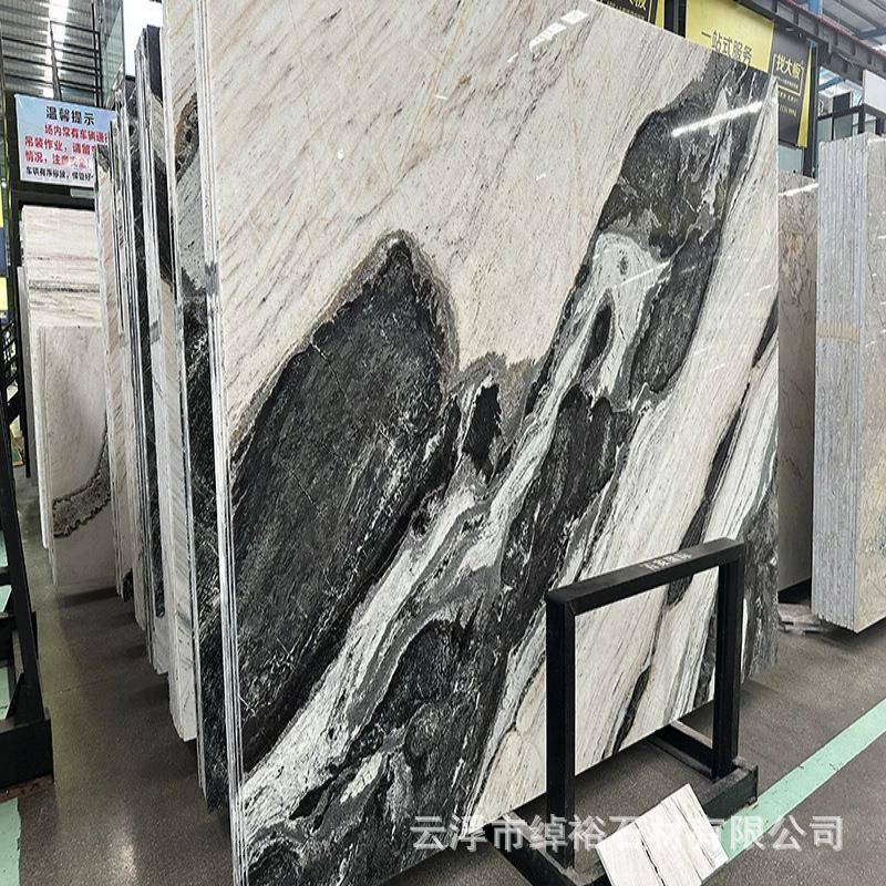 南通天然大理石熊猫白台面洗手盆楼梯门槛窗台背景墙飘窗台别墅图片