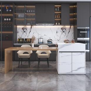 南通上海一体可伸缩倒台岩板家用中岛台现代简约多功能储物料吧台