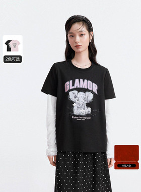 【光盾凉感】商场同款宽松短袖夏季新款小象印花T恤女装C1CNG2122