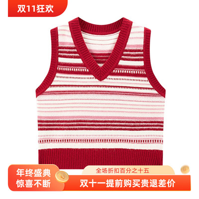 【商场同款】甜美撞色条纹V领针织背心25春季新款毛衣C1EFF1227