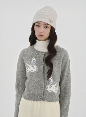 【商场同款】甜美撞色天鹅毛衣开衫女冬季新款正肩上衣C1EDF4419