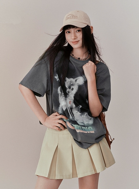 【商场同款】可爱小鹿宽松短袖早秋新款印花休闲灰色T恤C2CNF3147