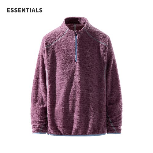 ESSENTIALS户外拼色哈苏线半拉链立领男女冬季加绒保暖运动上衣