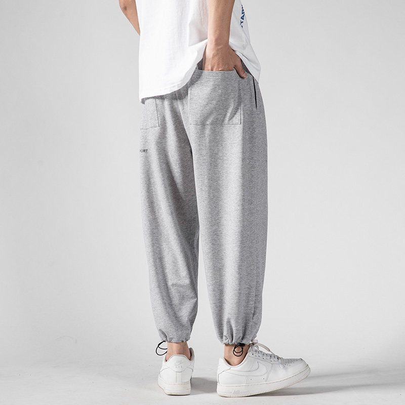 灰色运动裤夏季薄款男抽绳束脚裤长裤子休闲宽松夏天篮球排扣卫裤