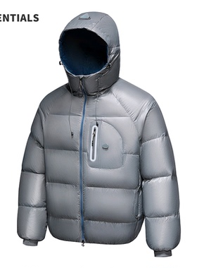 ESSENTIALS户外90白鸭绒连帽羽绒服男冬季防寒防风短款面包服外套