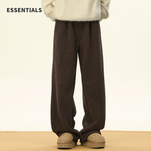 ESSENTIALS冬季加绒加厚裤子男款垂感直筒阔腿宽松运动卫裤休闲裤