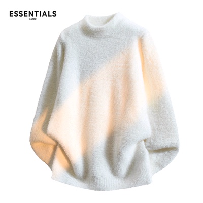ESSENTIALS复古纯色仿貂毛加厚圆领针织衫男轻奢时尚休闲百搭毛衣