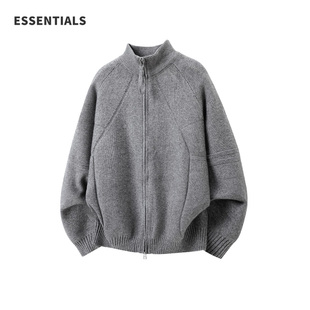 ESSENTIALS美式复古拉链立领开衫毛衣男慵懒风休闲痞帅针织衫外套