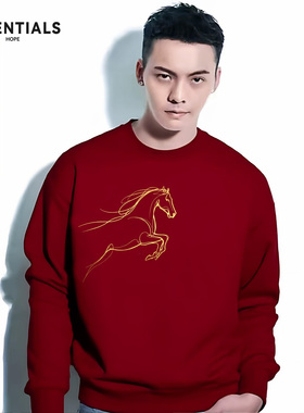 ESSENTIALS美式潮牌宽松百搭马年加绒加厚红色本命年男款圆领卫衣