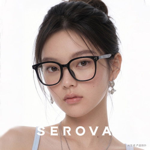施洛华素颜大黑框眼镜女显脸小防蓝光可配防蓝光近视度数 SF753