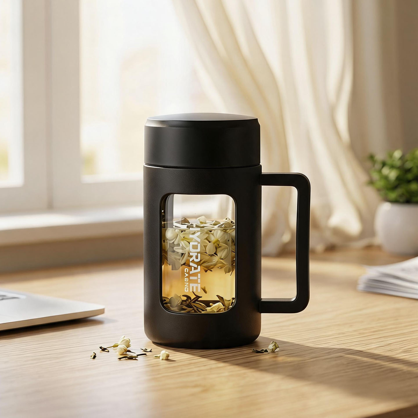 茶水分离玻璃杯便携防摔隔热耐高温办公泡茶杯高颜值商务开会用男