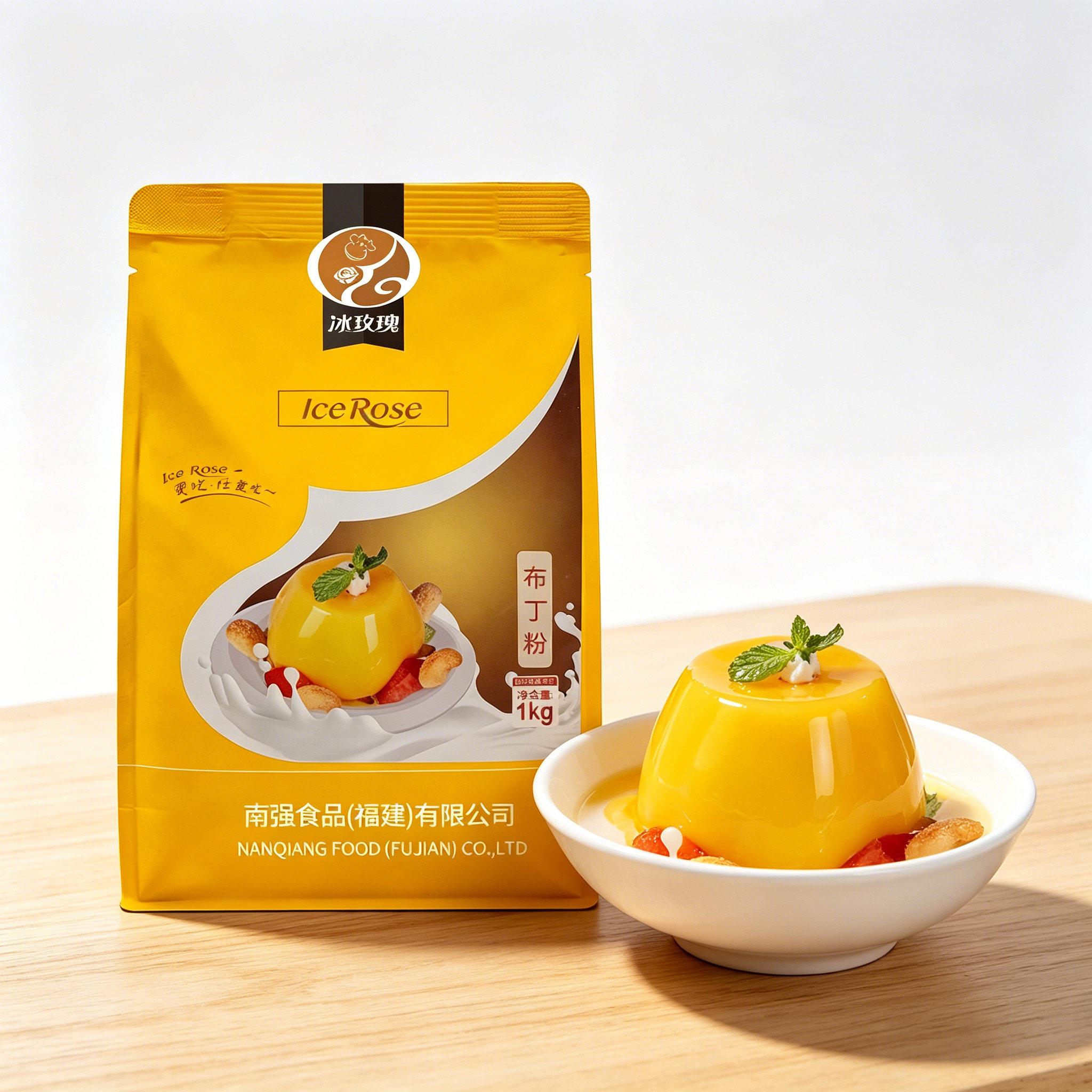 冰玫瑰商用1kg布丁粉奶茶店专用果冻粉牛奶味芒果味草莓味鸡蛋味