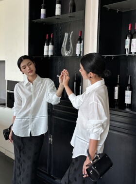 有意为之克制 25秋冬新款 小众设计师 镂空小心机天丝亚麻白衬衫